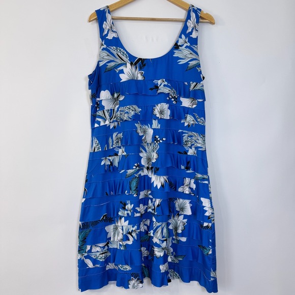 Tango Mango Hawaiian Tropical Floral Ruffle Tiered Dress Size XL Blue Stretchy - Picture 1 of 9
